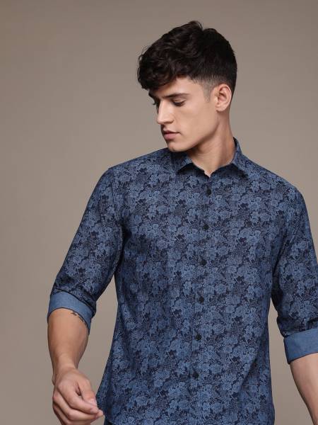 French Connection Men Printed Casual Dark Blue Shirt