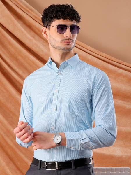 The Indian Garage Co. Men Striped Formal Blue Shirt
