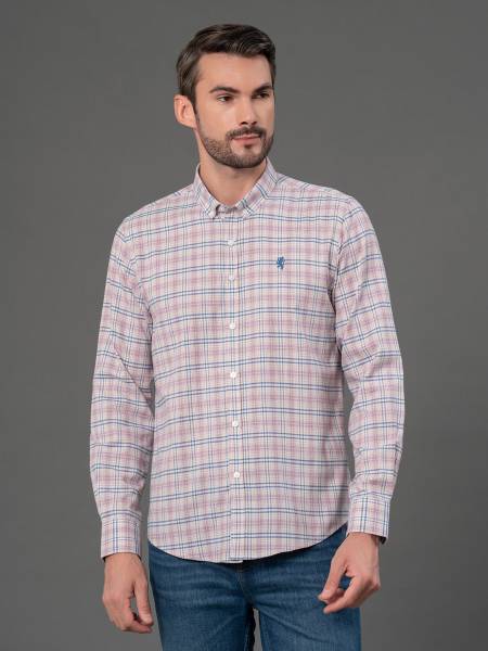 RED TAPE Men Checkered Casual Pink Shirt