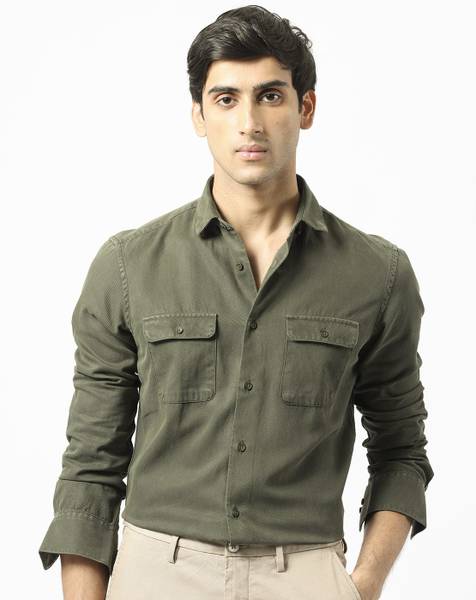 RARE RABBIT Men Solid Casual Dark Green Shirt