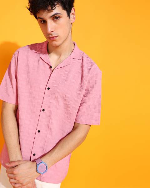 INDICLUB Men Solid Casual Pink Shirt