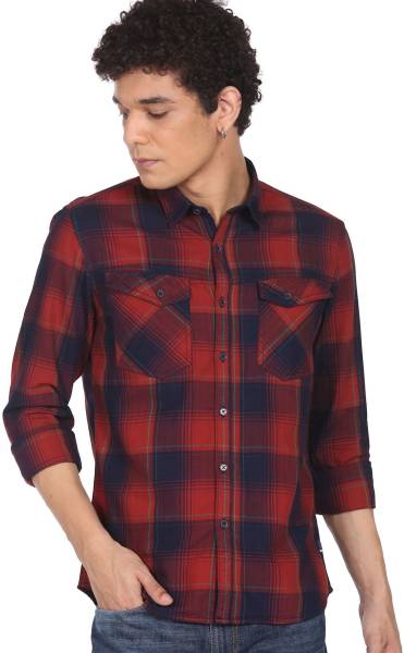 FLYING MACHINE Men Checkered Casual Red Shirt