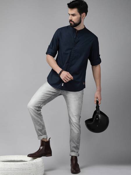 Roadster Men Solid Casual Blue Shirt