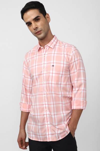 PETER ENGLAND Men Checkered Casual Pink Shirt