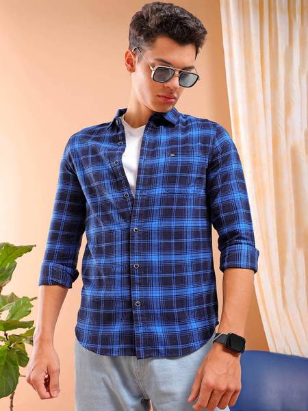 The Indian Garage Co. Men Checkered Casual Blue Shirt