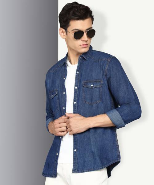 KUONS AVENUE Men Solid Casual Blue Shirt
