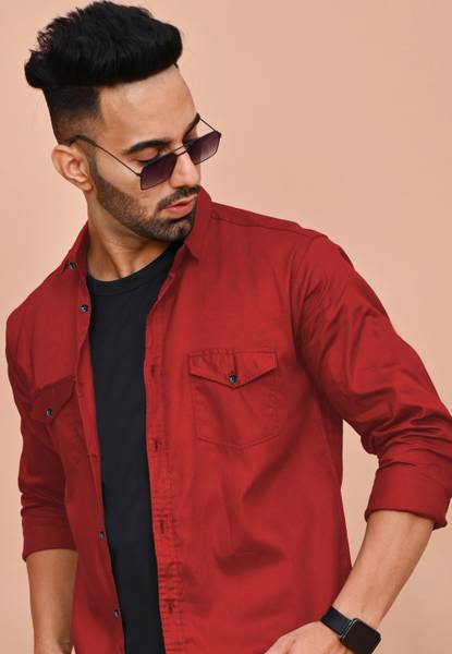 Noorify Men Solid Casual Red Shirt