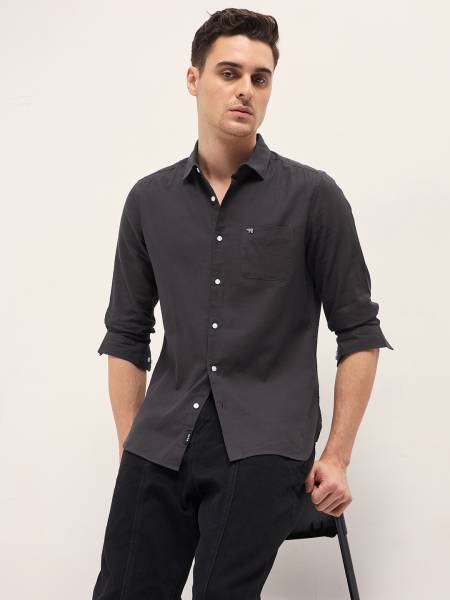 THE BEAR HOUSE Men Solid Casual Grey Shirt