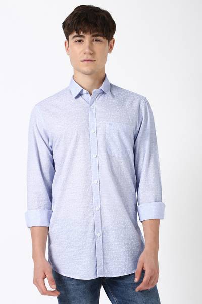 PETER ENGLAND Men Printed Casual Light Blue Shirt