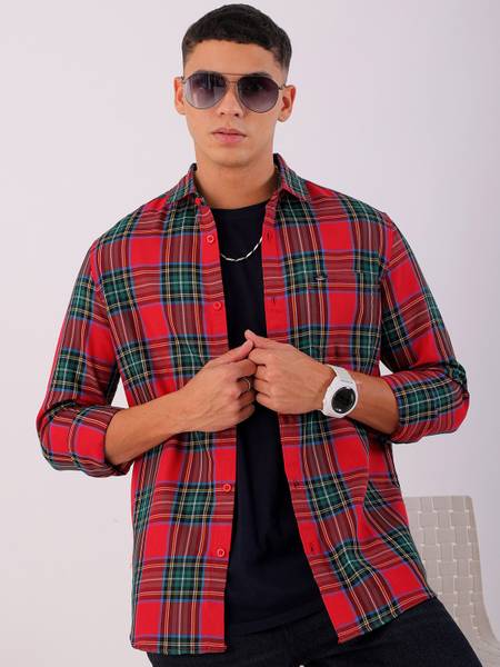 The Indian Garage Co. Men Checkered Casual Red Shirt