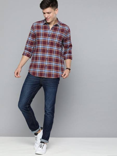 Mast & Harbour Men Checkered Casual Maroon Shirt