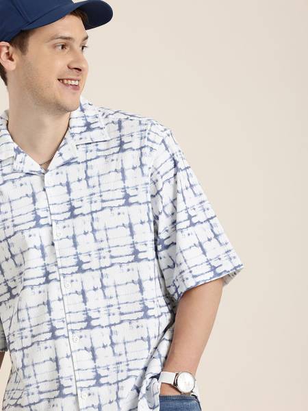 HERE&NOW Men Checkered Casual White Shirt