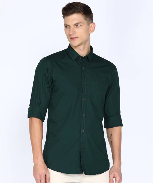 PETER ENGLAND Men Solid Casual Dark Green Shirt
