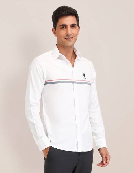 U.S. POLO ASSN. Men Striped Casual White Shirt