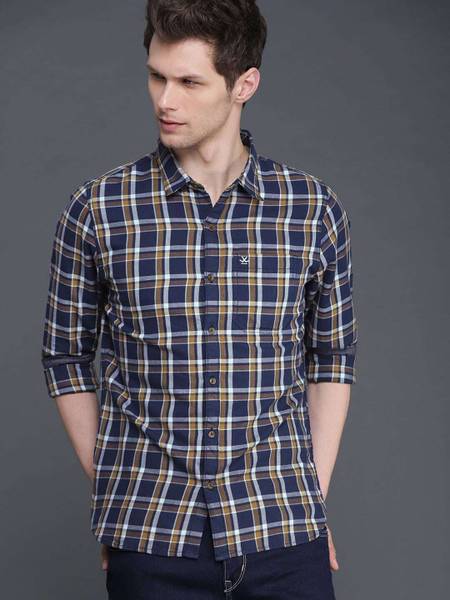 Wrong Men Checkered Casual Brown Shirt