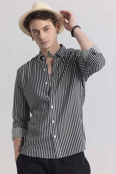 Jai Textiles Men Striped Casual Black Shirt