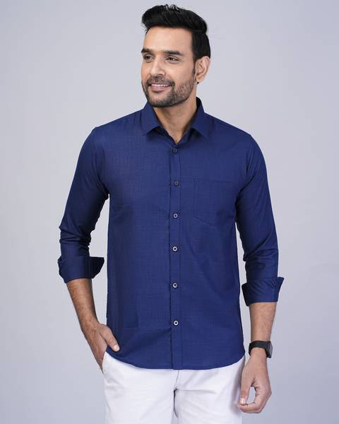 KANTRA Men Solid Casual Blue Shirt