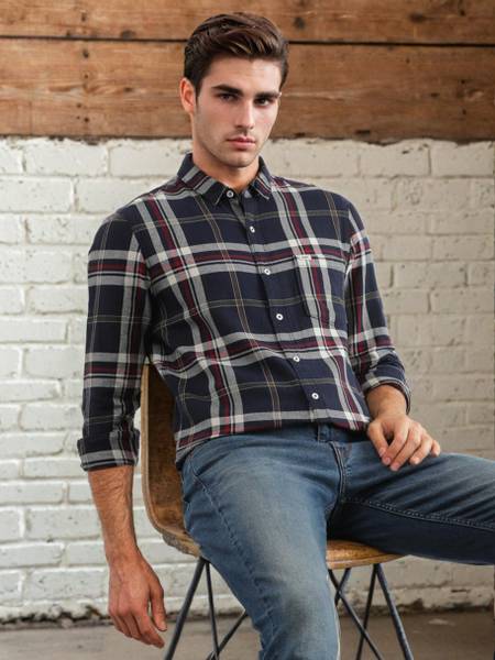 LEE Men Checkered Casual Blue Shirt
