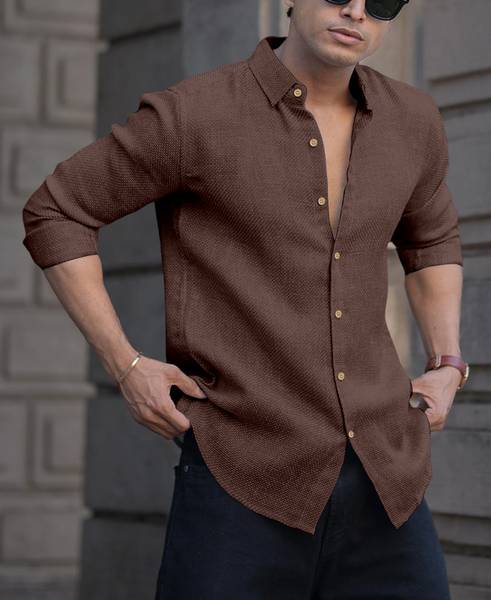 JANKIE Men Solid Casual Brown Shirt
