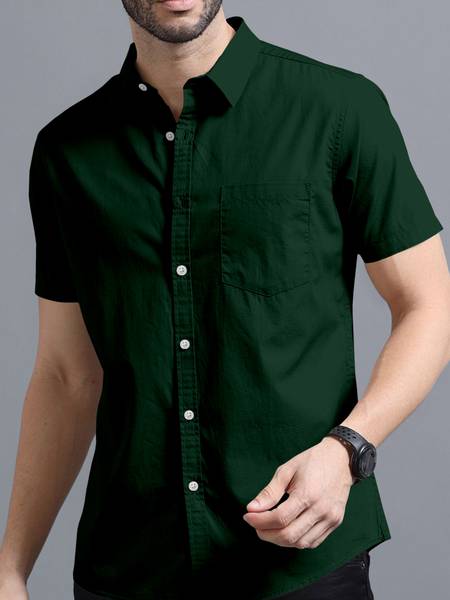 VTEXX Men Solid Casual Dark Green Shirt