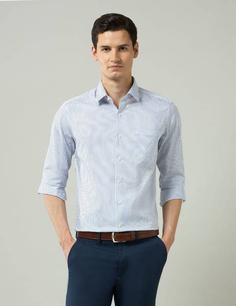 ARROW Men Striped Formal Blue Shirt
