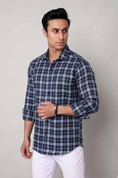 ANP BIHARIKA Men Checkered Casual Blue Shirt