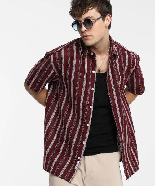 CAMPUS SUTRA Men Striped Casual Red Shirt