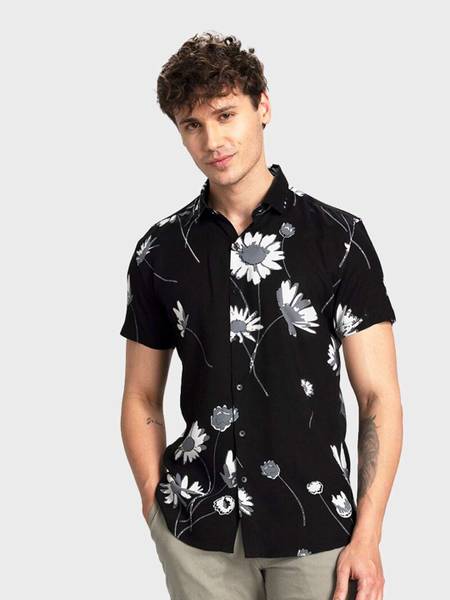 Snitch Men Printed Casual Black, Grey, White Shirt
