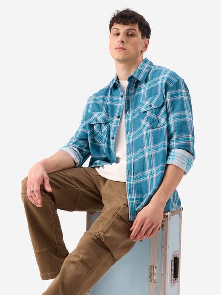 The Souled Store Men Checkered Casual Blue, White Shirt