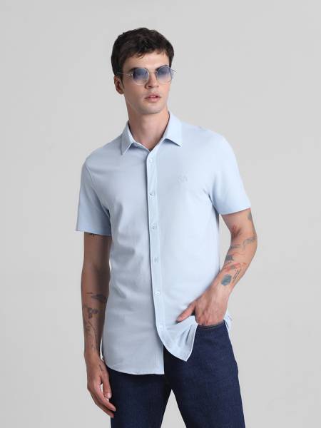 JACK & JONES Men Solid Casual Blue Shirt