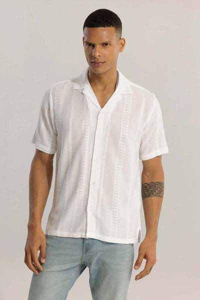 Snitch Men Embroidered Casual White Shirt