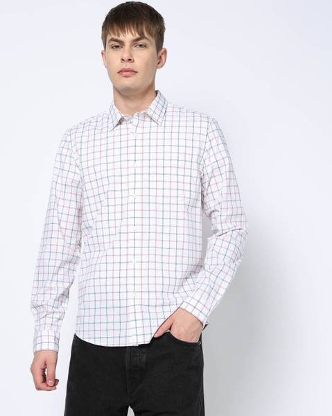 GAP Men Checkered Casual White Shirt