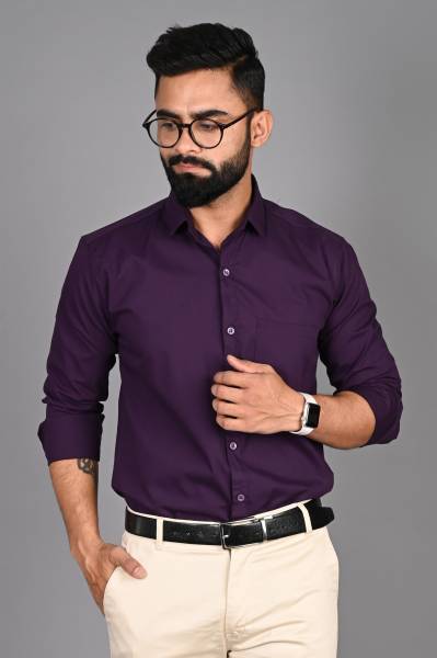 EVIQE Men Solid Formal Purple Shirt