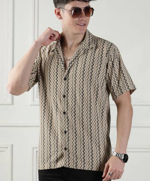 URBAN BUCCACHI Men Self Design Casual Cream Shirt