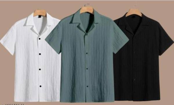 VRLOOKS Men Self Design Casual White, Dark Green, Black Shirt