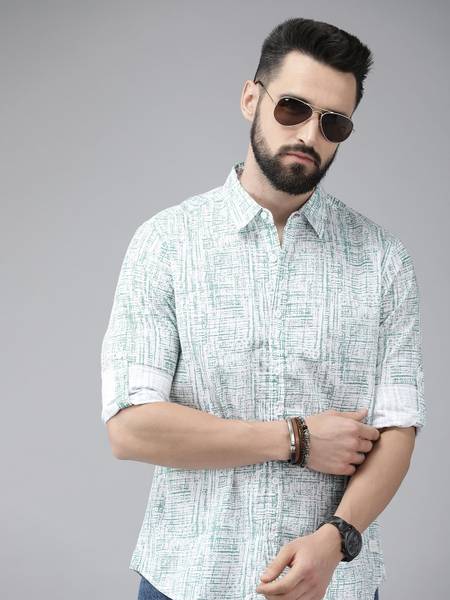 Roadster Men Printed Casual White Shirt