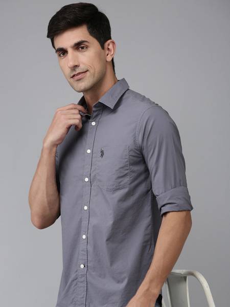 U.S. POLO ASSN. Men Solid Casual Grey Shirt
