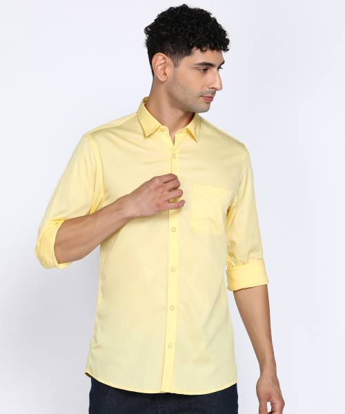 PETER ENGLAND Men Solid Casual Yellow Shirt