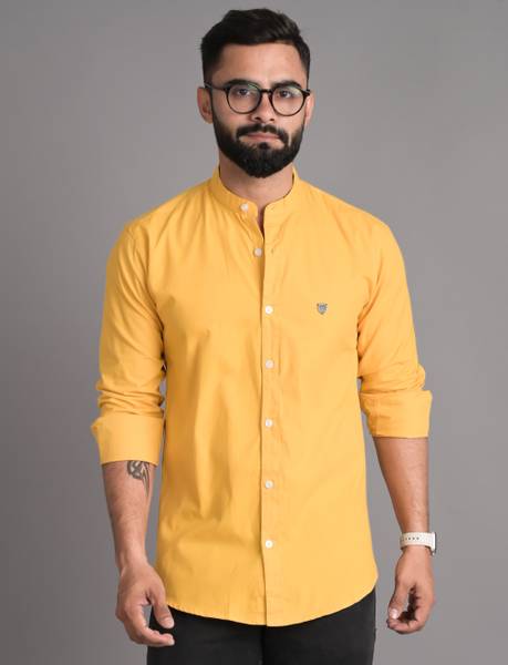 FUBAR Men Solid Casual Yellow Shirt