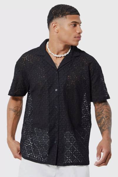 Lunice Men Self Design Casual Black Shirt