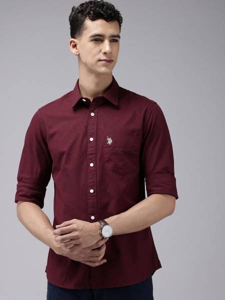 U.S. POLO ASSN. Men Solid Casual Maroon Shirt