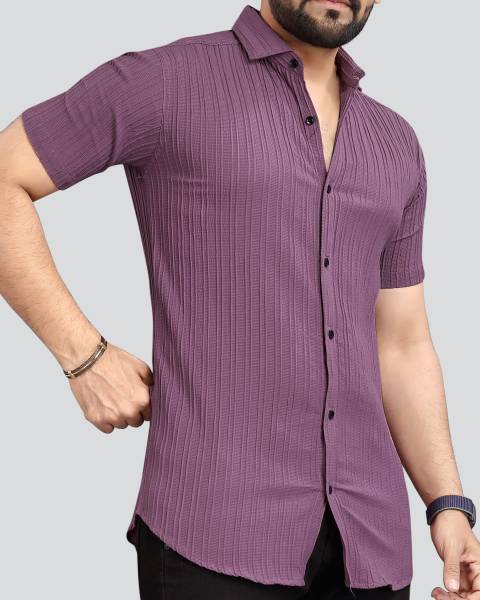 NIVICK Men Self Design Casual Purple Shirt