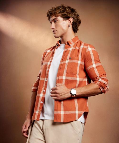 CAMPUS SUTRA Men Checkered Casual Orange Shirt