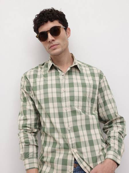 Roadster Men Checkered Casual Green Shirt