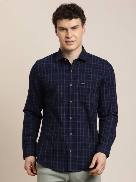 TURTLE Men Checkered Casual Blue Shirt