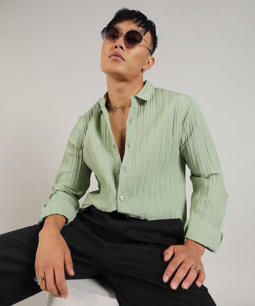 CAMPUS SUTRA Men Striped Casual Green Shirt
