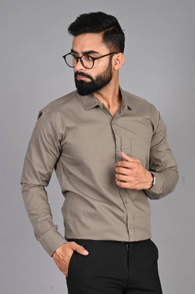 FUBAR Men Solid Formal Grey Shirt