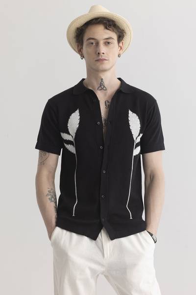 Snitch Men Printed Casual Black Shirt