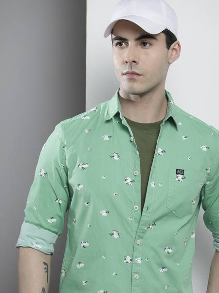 The Indian Garage Co. Men Floral Print Casual Green Shirt