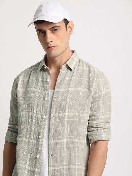 THE BEAR HOUSE Men Checkered Casual Grey Shirt